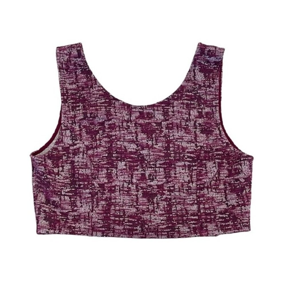 Free Press XL Maroon Tweed Print Cropped Tank - Wide Strap Scoop Neck - Made USA
